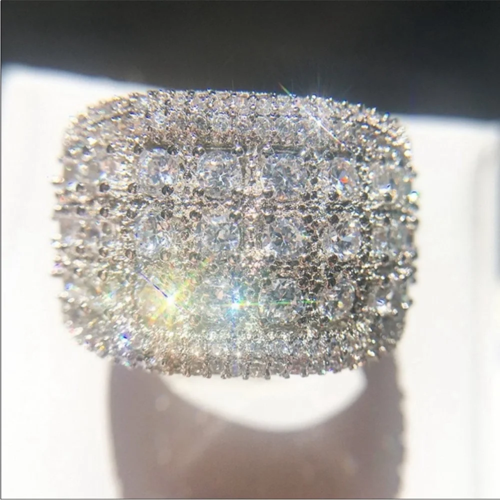 NEW BEAUTIFUL 925 SILVER ROUND DIAMOND PAVE WIDE RING - Picture 3 of 7